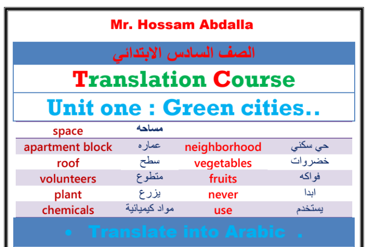 مذكرة تأسيس ترجمة انجليزي للصف السادس الابتدائي